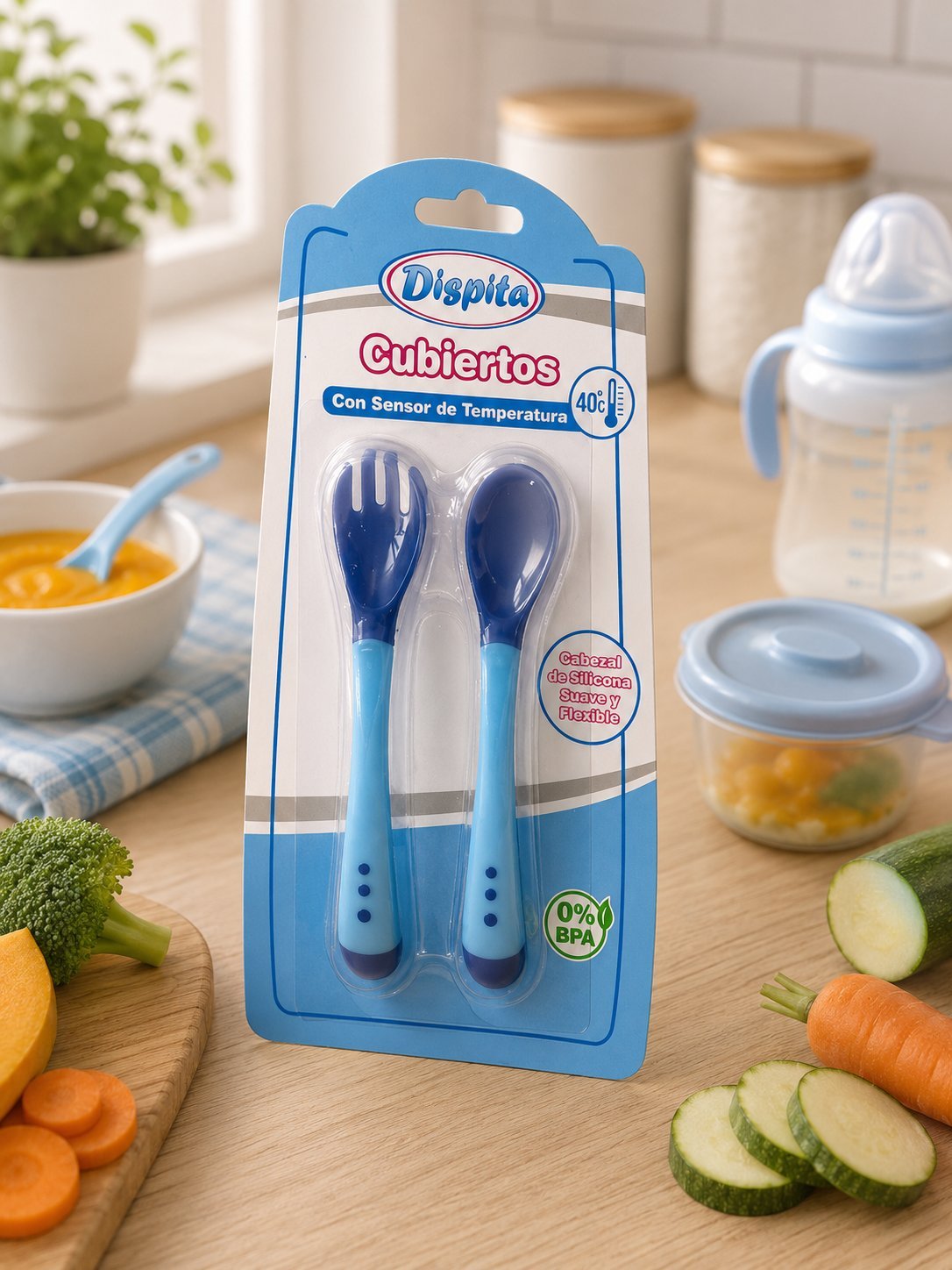 Cubiertos para Bebé Dispita con Sensor de Temperatura