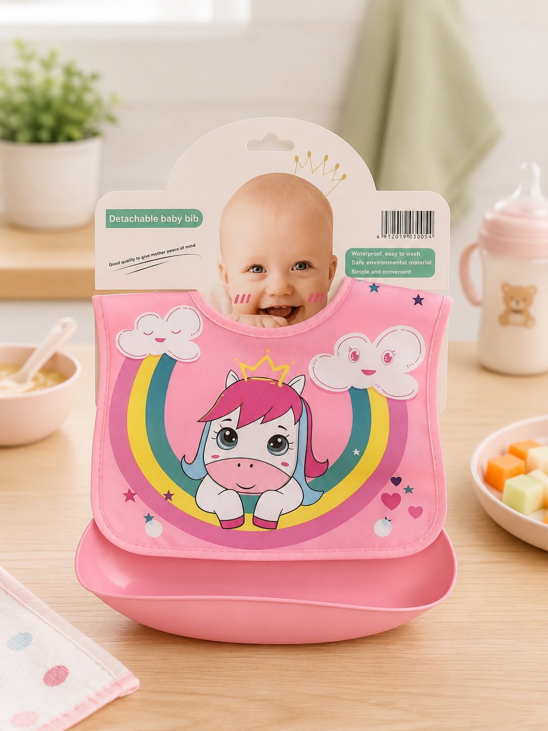 Babero Impermeable para Bebé con Bolsillo Recolector