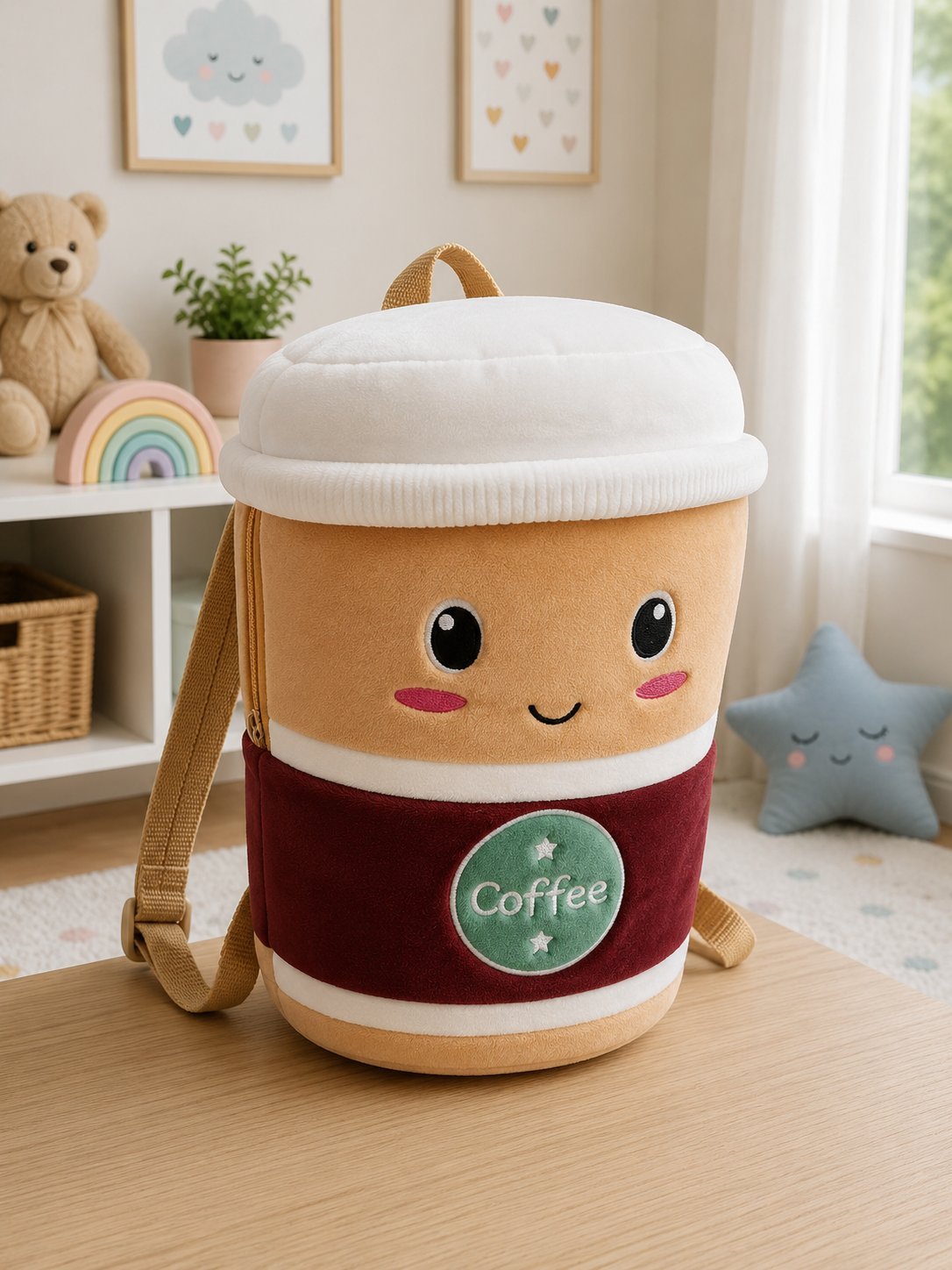 Mochila Infantil Taza de Café de Peluche