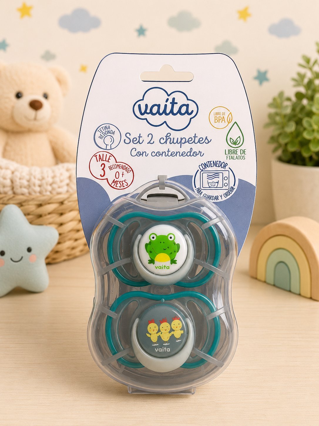 Set de 2 Chupetes Vaita con Contenedor – 3M+