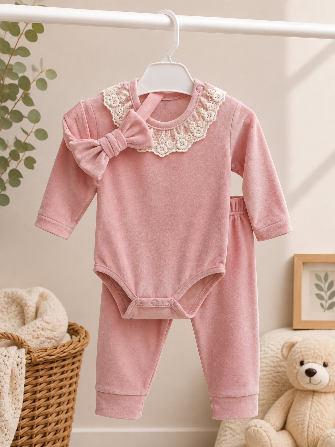 BODY + PANTALÓN DE PLUSH CON VINCHA MOÑO