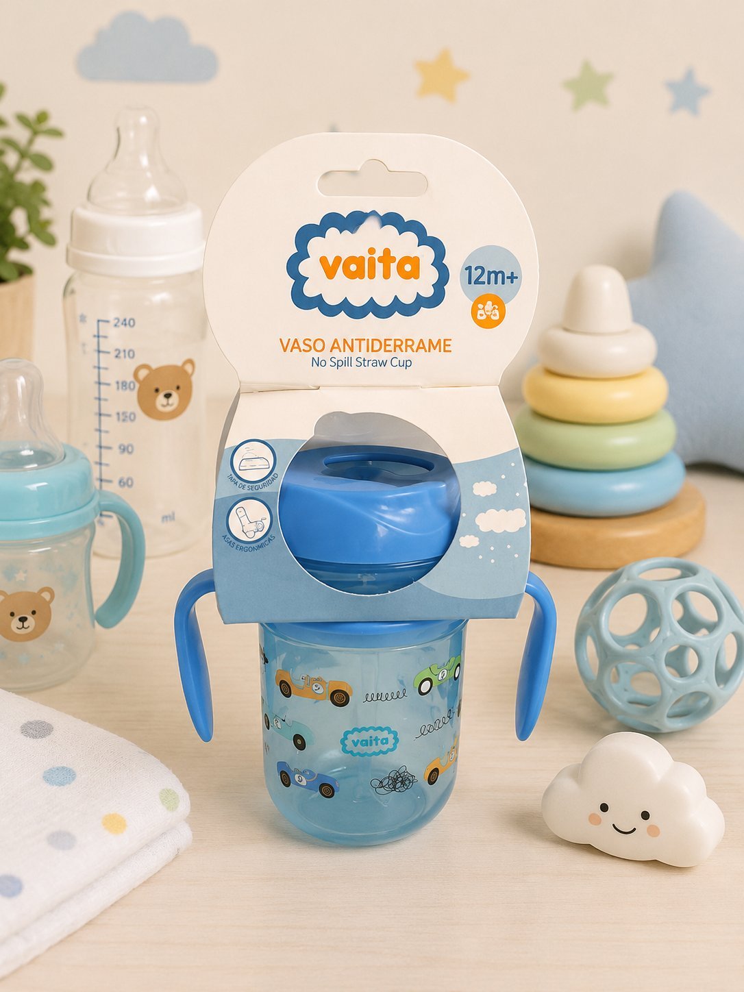Vaso Antiderrame Vaita con Pajita de Silicona y Asas 12m+