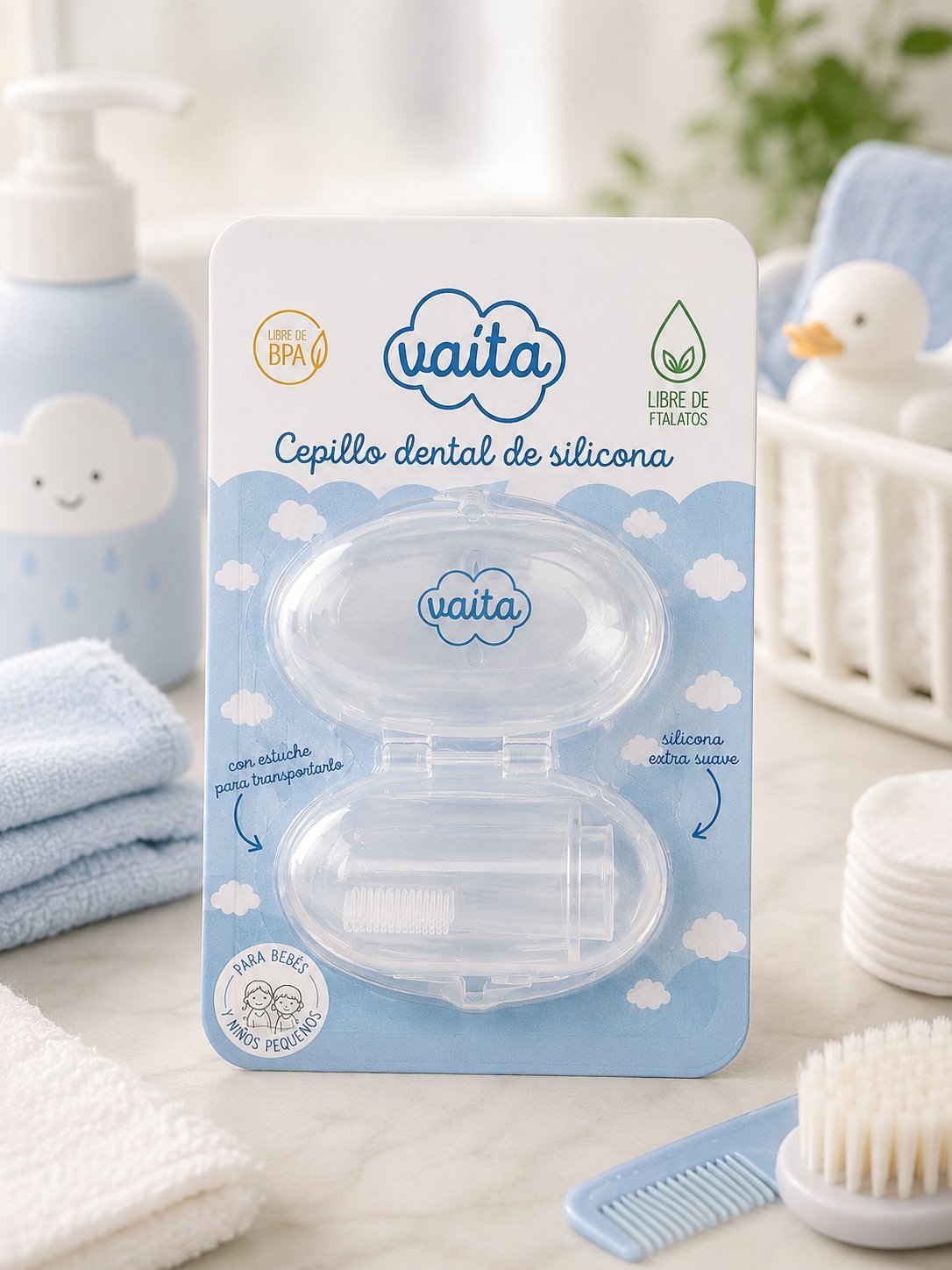 Cepillo Dental de Silicona Vaita para Bebé con Estuche Protector