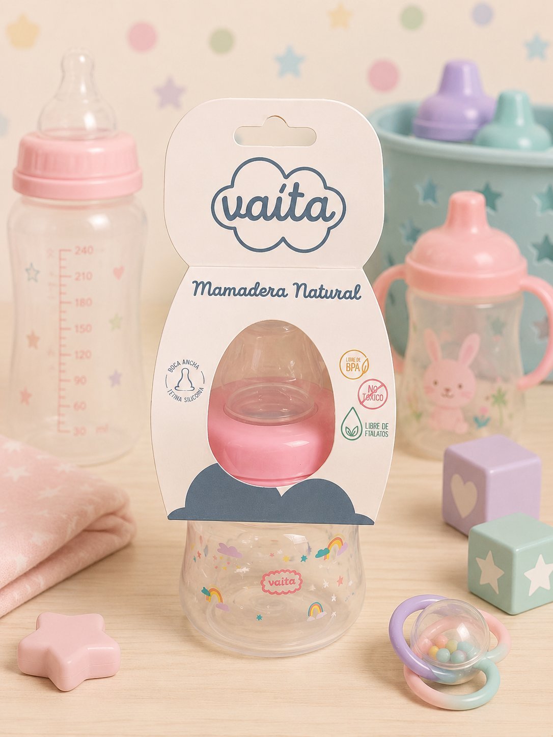 Mamadera Natural Vaita Boca Ancha Tetina de Silicona